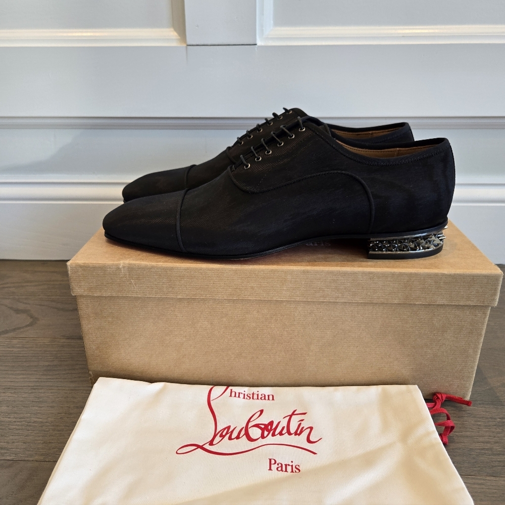 $1145 Christian Louboutin GREGGYROCKS Spiked Heel Oxford Loafers EU 45 US 12 NIB - Picture 4 of 11